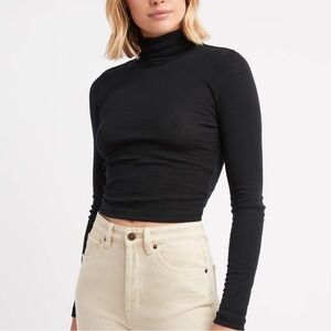 Kookai Merino Wool Cropped Turtleneck Navy